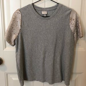 Grey & Gold Sequin Sleeve Top